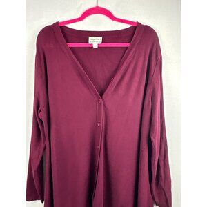 Whisper Knit Burgundy Long-Sleeve Cardigan Sweater By Louis DellOlio Size XL